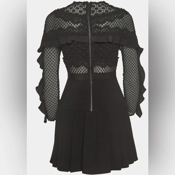 Self-Portrait Black Bellis Lace and Crepe Ruffled Mini Dress - Picture 5 of 10
